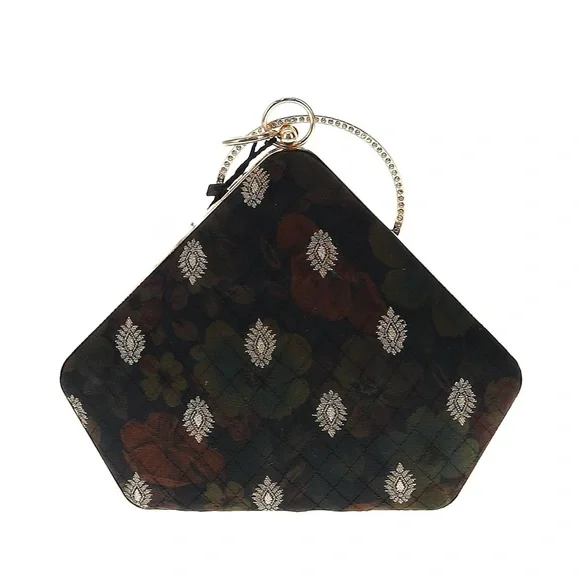 Floral Patterned Wrist Clutch with Gold Bling Ring - with shoulder strap - Picture 2 of 9